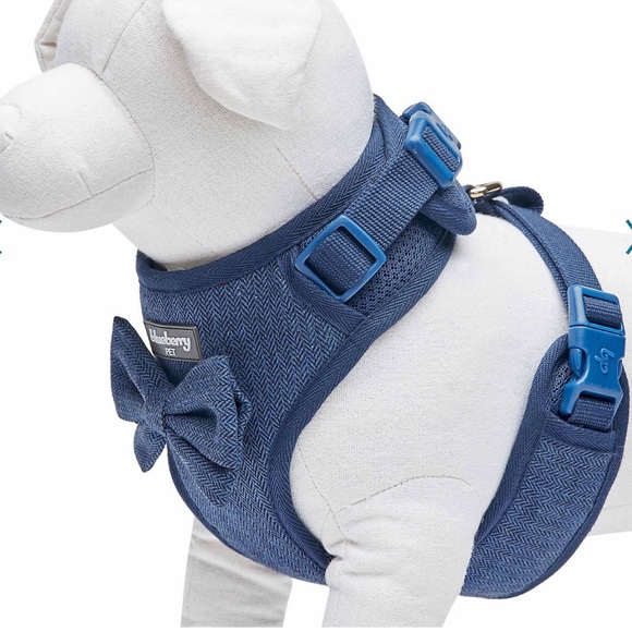 🆕 Blueberry Pet Harness Vest,Size Large, RED, textured tweed, handmade bow - Picture 5 of 9